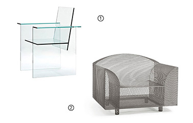 fauteuil et chaise en verre design by Shiro Kuramata
