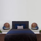 ALBA L Bedside table, Wall Shelf - walnut/grey/blue - Dark Wood - Design : WOODENDOT 5