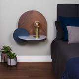 ALBA L Bedside table, Wall Shelf - walnut/grey/blue - Dark Wood - Design : WOODENDOT 3