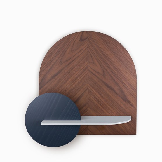 ALBA L Bedside table, Wall Shelf - walnut/grey/blue - Dark Wood - Design : WOODENDOT