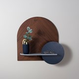 ALBA L Bedside table, Wall Shelf - walnut/grey/blue - Dark Wood - Design : WOODENDOT 6
