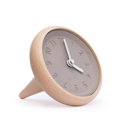 Horloge de table TOUPIE -  en bois et béton aiguilles blanches - Bois clair - Design : Gone's
