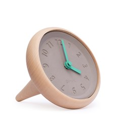 Horloge de table TOUPIE -  en bois et béton aiguilles bleues