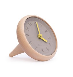 Horloge de table TOUPIE -  en bois et béton aiguilles jaunes
