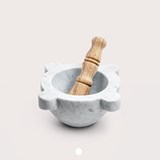Mortar with pestle - White marble and wood 5