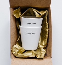 Set of espresso cups "BEAU GOSSE - JOLIE MOME" - off-white