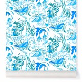 Papier-peint Lucioles - bleu - Bleu - Design : Little Cabari 2