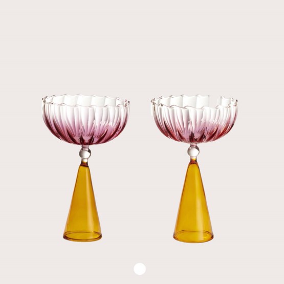 CALYPSO set of champagne glasses - pink and amber - Design : Serena Confalonieri