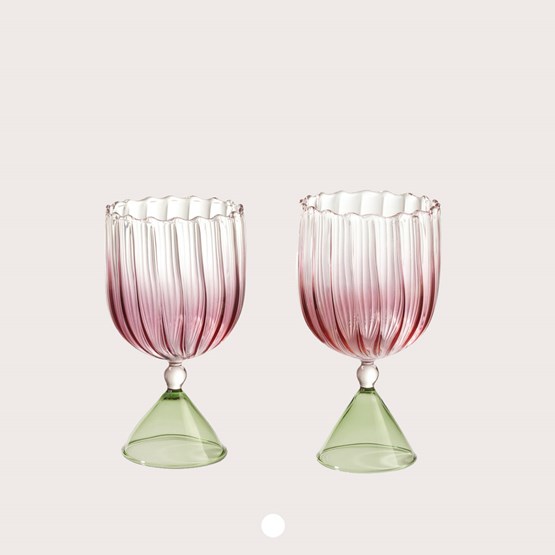 CALYPSO set of stemmed glasses - pink and green - Design : Serena Confalonieri
