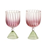CALYPSO set of stemmed glasses - pink and green 2