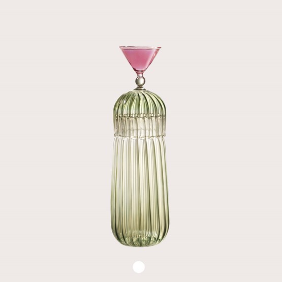 CALYPSO bottle + glass handblown - green and pink - Design : Serena Confalonieri