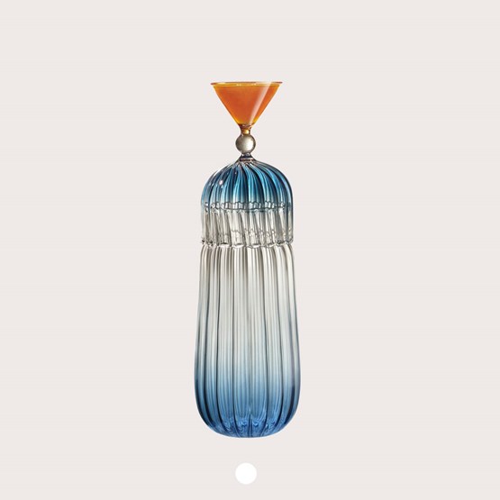 CALYPSO bottle + glass handblown - blue and orange - Design : Serena Confalonieri