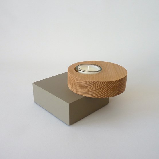 Candleholder BAUHAUS - elm / lacquered medium taupe - Dark Wood - Design : Beatrix Li-Chin Loos