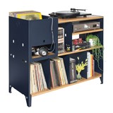 HiFi and comics storage cabinet ESSENI - gentian blue steel and oak  9