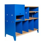 HiFi and comics storage cabinet ESSENI - gentian blue steel and oak  11