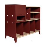 HiFi and comics storage cabinet ESSENI - wine red steel and oak  11