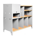 HiFi and comics storage cabinet ESSENI - white steel and beechwood  10