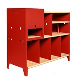 HiFi and comics storage cabinet ESSENI - electric red steel and beech  10
