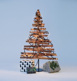 Wooden Christmas Tree YELKA - Walnut / White stand 