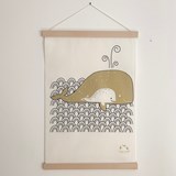 Hanging The whale and its calf  - Cotton - Light Wood - Design : Les petites hirondelles 2