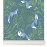 Papier-peint Kitsuné - Nuit d'été - Bleu - Design : Little Cabari 2