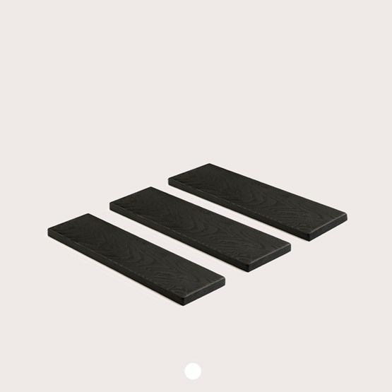 BEST plate - set of 3 long burned ash (black) plates - Dark Wood - Design : TU LAS