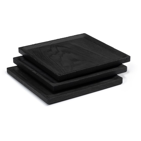 BEST plate - set of 3 square burned ash (black) plates - Design : TU LAS