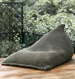 Triangle chunky knit bean bag pouf - Olive