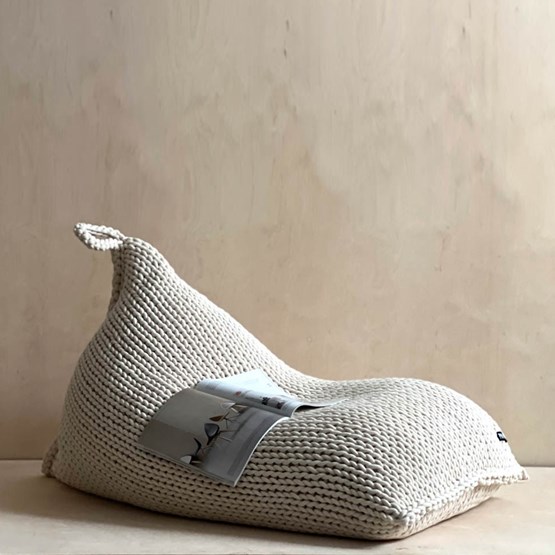 BEAN BAG Knit Pouf - Beige linen - Beige - Design : Panapufa