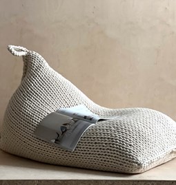 Triangle chunky knit bean bag pouf - Linen