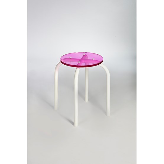 Transparent stool Pink - White powder coated steel - Design : Laurent Badier Design