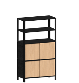 Cloe Modular Storage System Shelf - Black with Oak Wood Doors