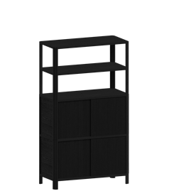 Cloe Système de Rangement Modulaire - Noir avec portes en bois de chêne noir