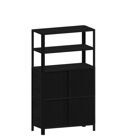 Cloe Système de Rangement Modulaire - Noir avec portes en bois de chêne noir - Design : WOODENDOT