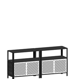 Cloe Buffet avec système de rangement modulaire - Noir avec portes en métal blanc