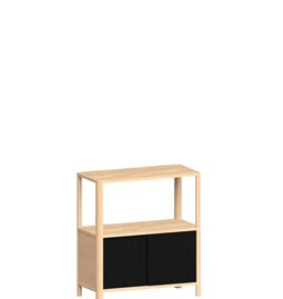 Cloe Table d'Appoint Système de Rangement Modulaire - Chêne avec portes en bois de chêne noir