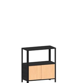Cloe Modular Storage System Side Table - Black with Oak Wood Doors