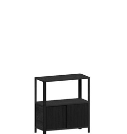 Cloe Table d'Appoint Système de Rangement Modulaire - Noir avec portes en bois de chêne noir