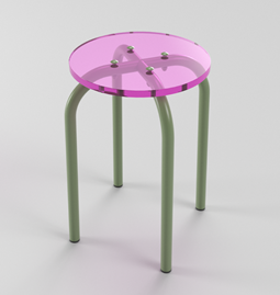 Transparent stool pink - Green powder coated steel 