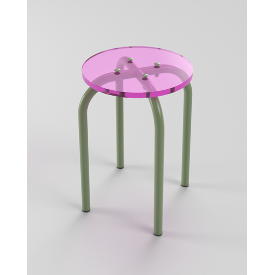 Transparent stool pink - Green powder coated steel  - Design : Laurent Badier Design