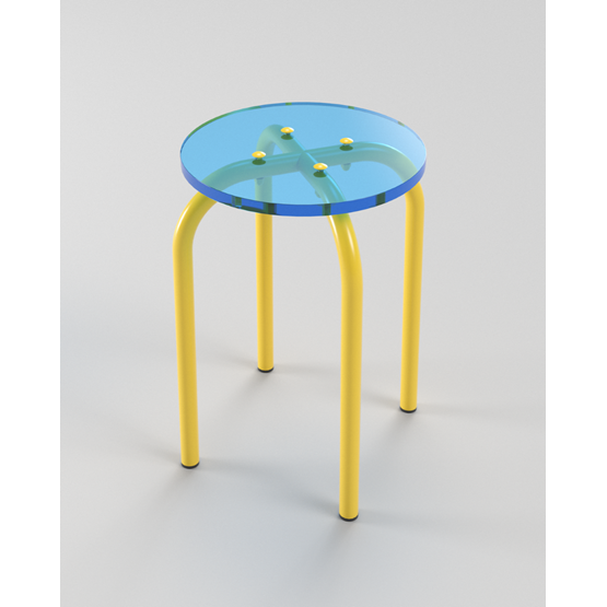 Transparent stool blue - Yellow powder coated steel   - Design : Laurent Badier Design