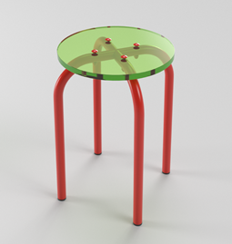 Transparent stool green - Red powder coated steel   