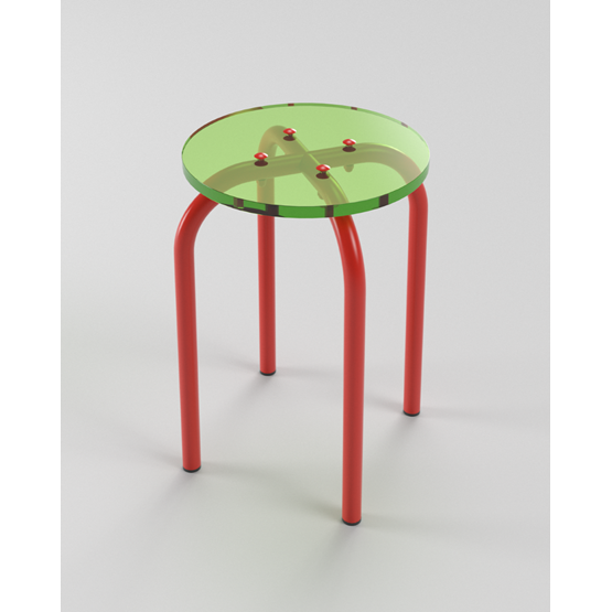 Transparent stool green - Red powder coated steel    - Design : Laurent Badier Design