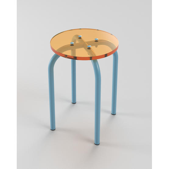 Transparent stool light blue - Light Orange powder coated steel     - Design : Laurent Badier Design