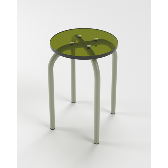 Tabouret  transparent vert - acier thermolaqué kaki - Design : Laurent Badier Design