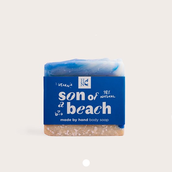 SON OF A BEACH surgras soap, 110g. - Dead Sea salt & kaolin clay - Blue - Design : Hank Brussels