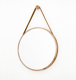 Round Hanging Mirror LOOP - Ash with Brown Whiskey Leather