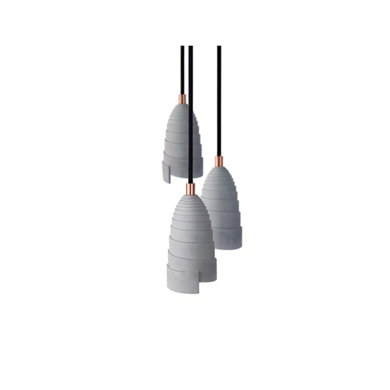 Luminaire suspension en béton accessoires cuivres - Flanelle triple - Design : Gone's
