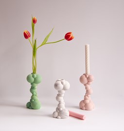 Molecules - Tall candle holder - White marble