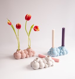 Molecules - Double candle holder - Pink marble
